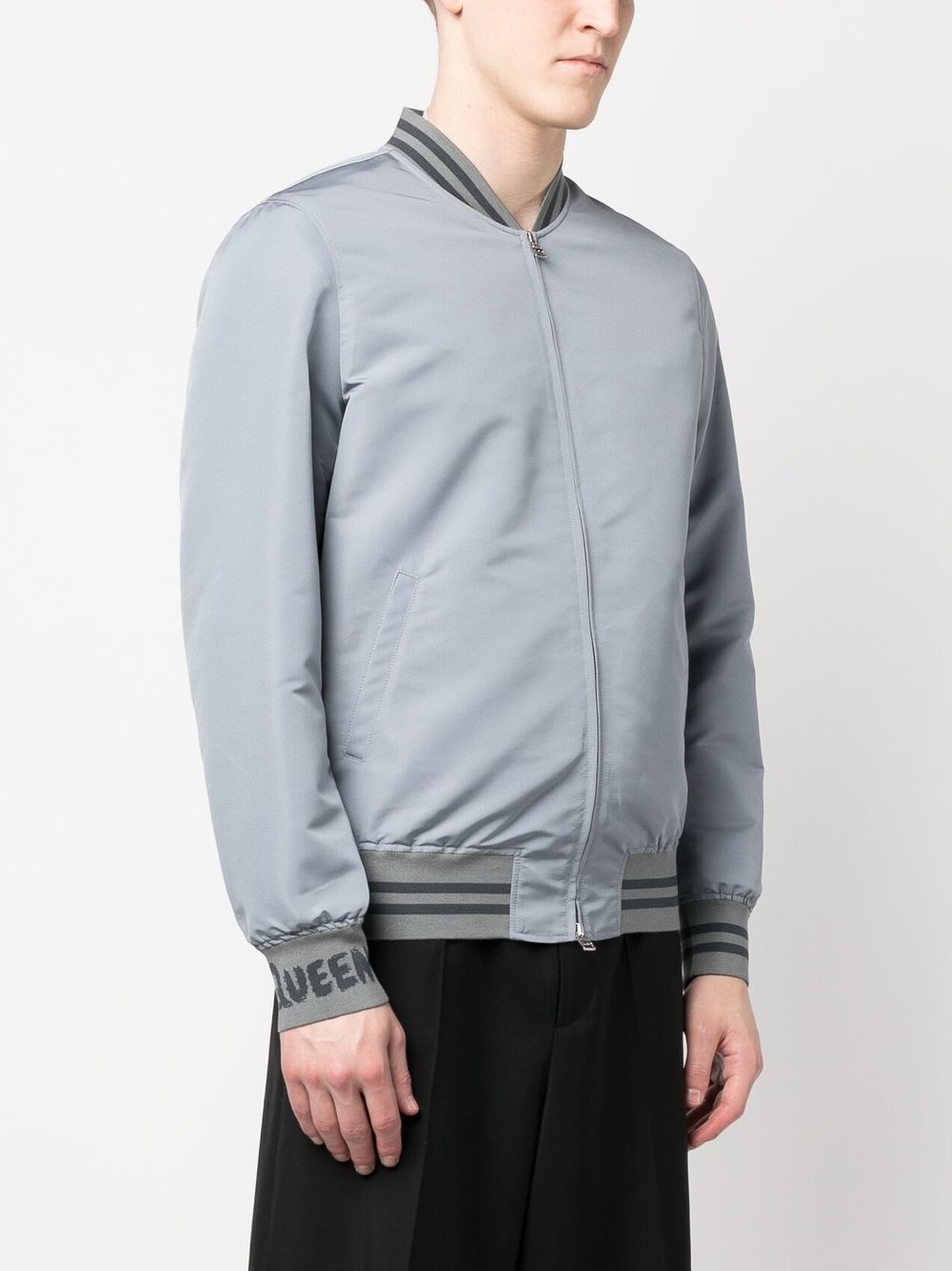 logo-print silk bomber jacket - 3