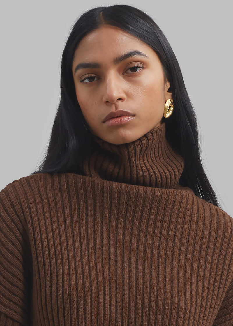 Thelma Ribbed Sweater Dress - Brown 8