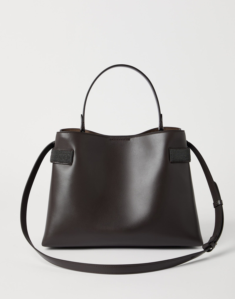 Brunello Cucinelli Essence top-handle bag in calfskin with precious bands outlook