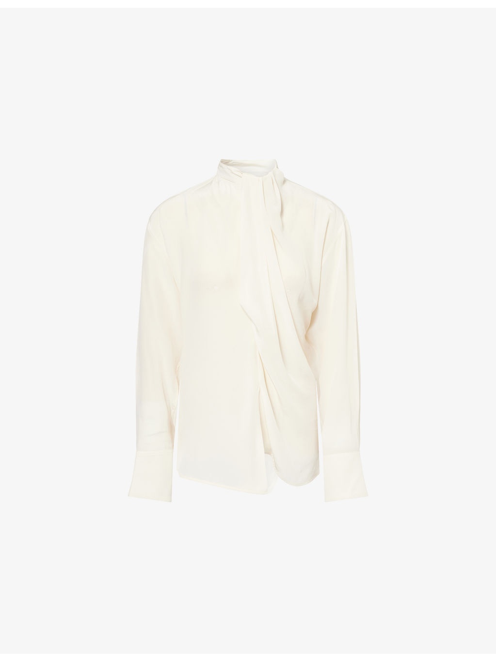 Draped Long-Sleeves Silk Blouse - 1
