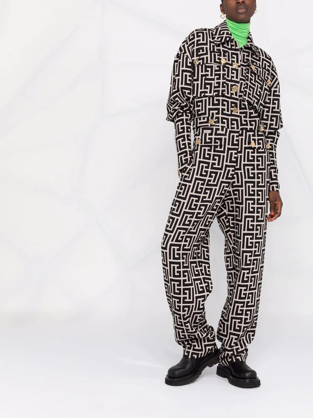 monogram-pattern buttoned jumpsuit - 2