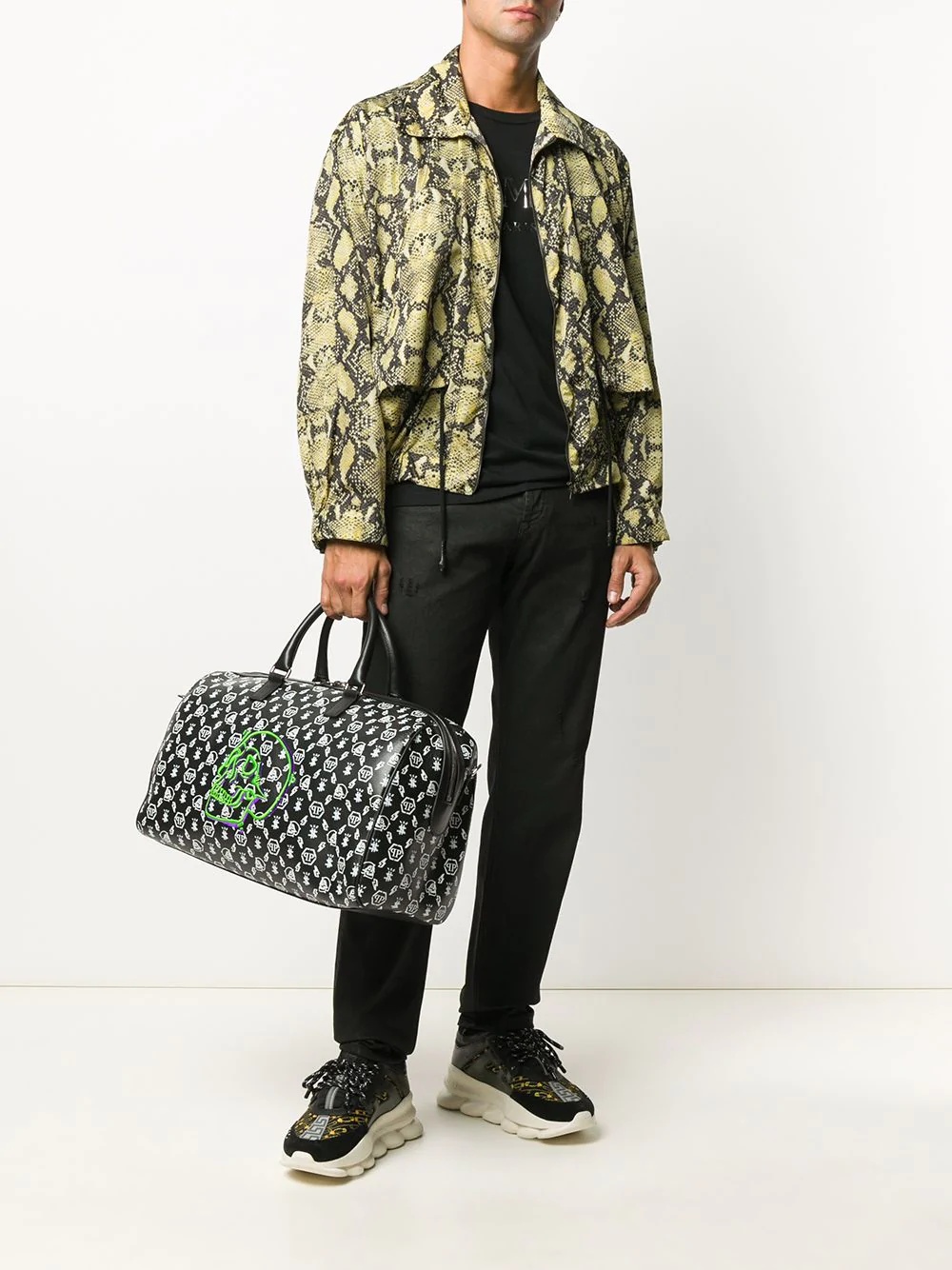 skull-embroidered leather holdall bag - 2