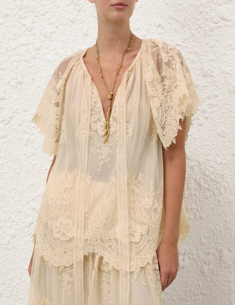 Zimmermann LUNA LACE FLUTTER BLOUSE outlook