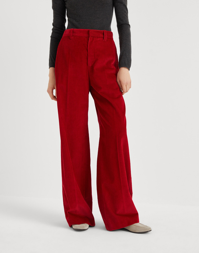 Cotton corduroy loose trousers with monili - 1