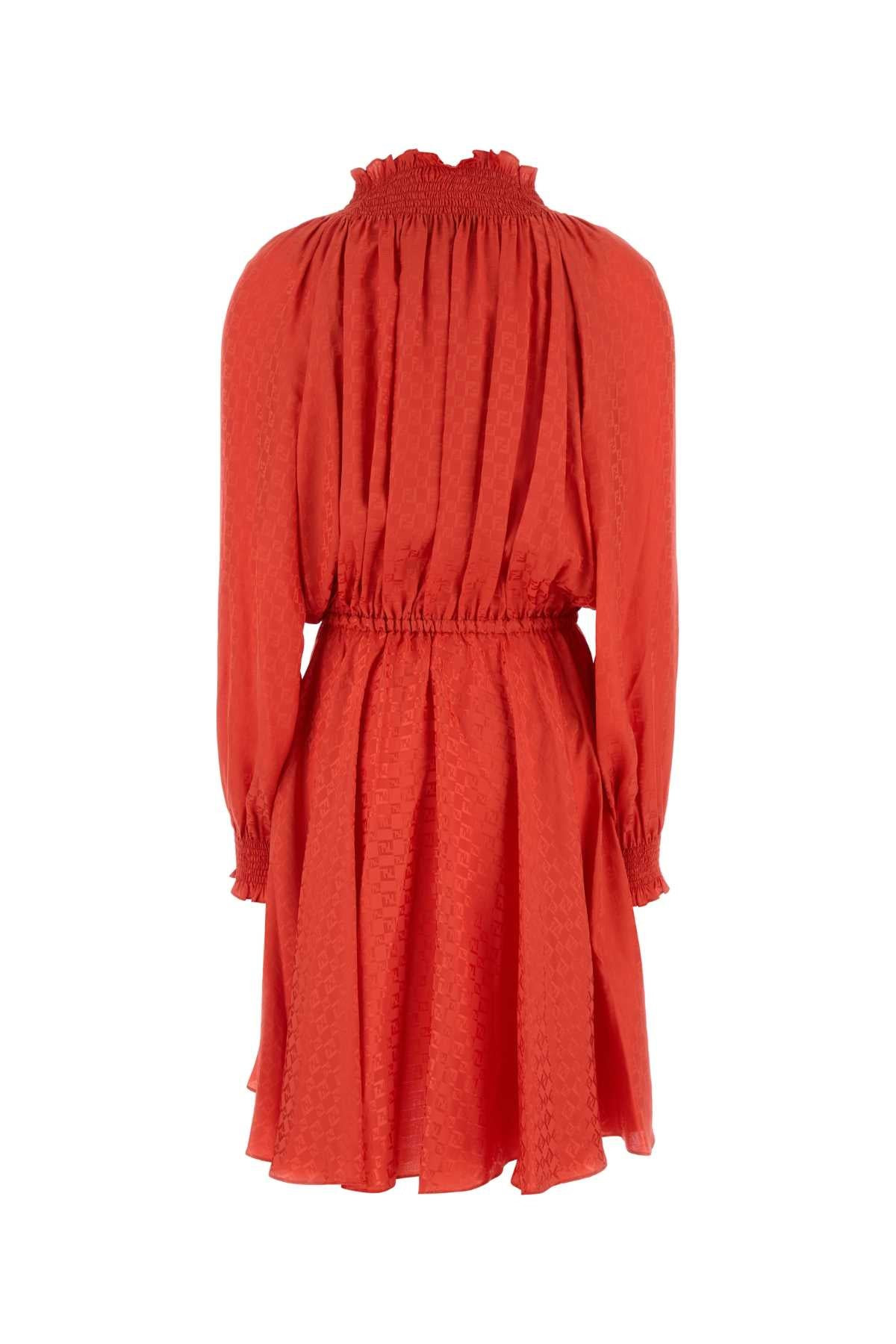 Fendi Women Coral Silk Mini Dress - 2