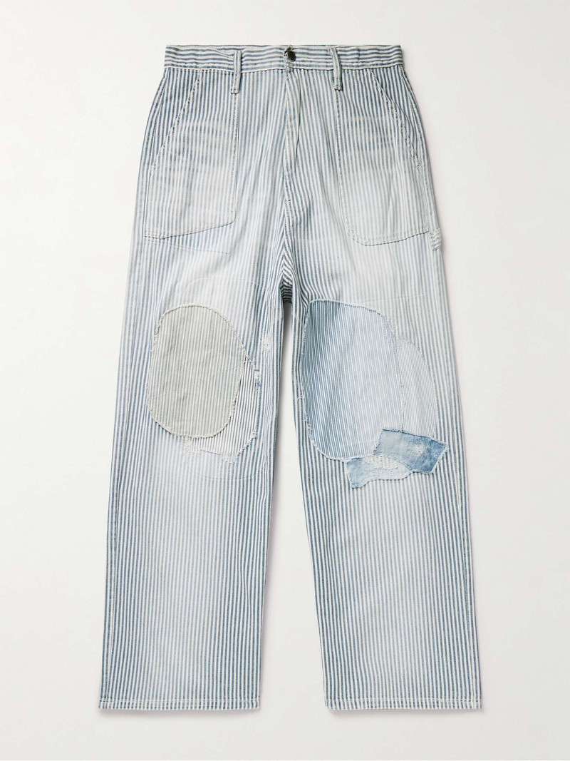 Hickoree Port Wide-Leg Striped Patchwork Cotton-Twill Trousers 1