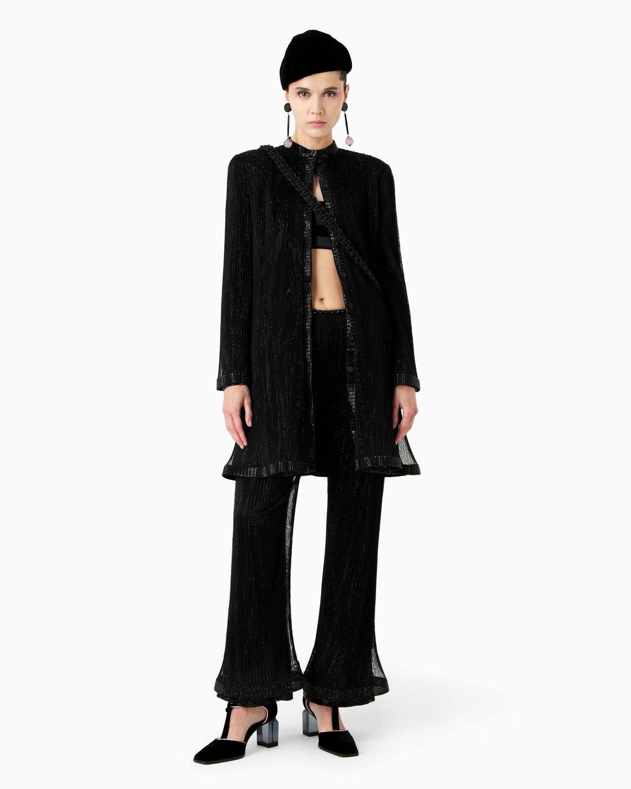 Long jacket in pleated tulle with crystal embroidery - 4