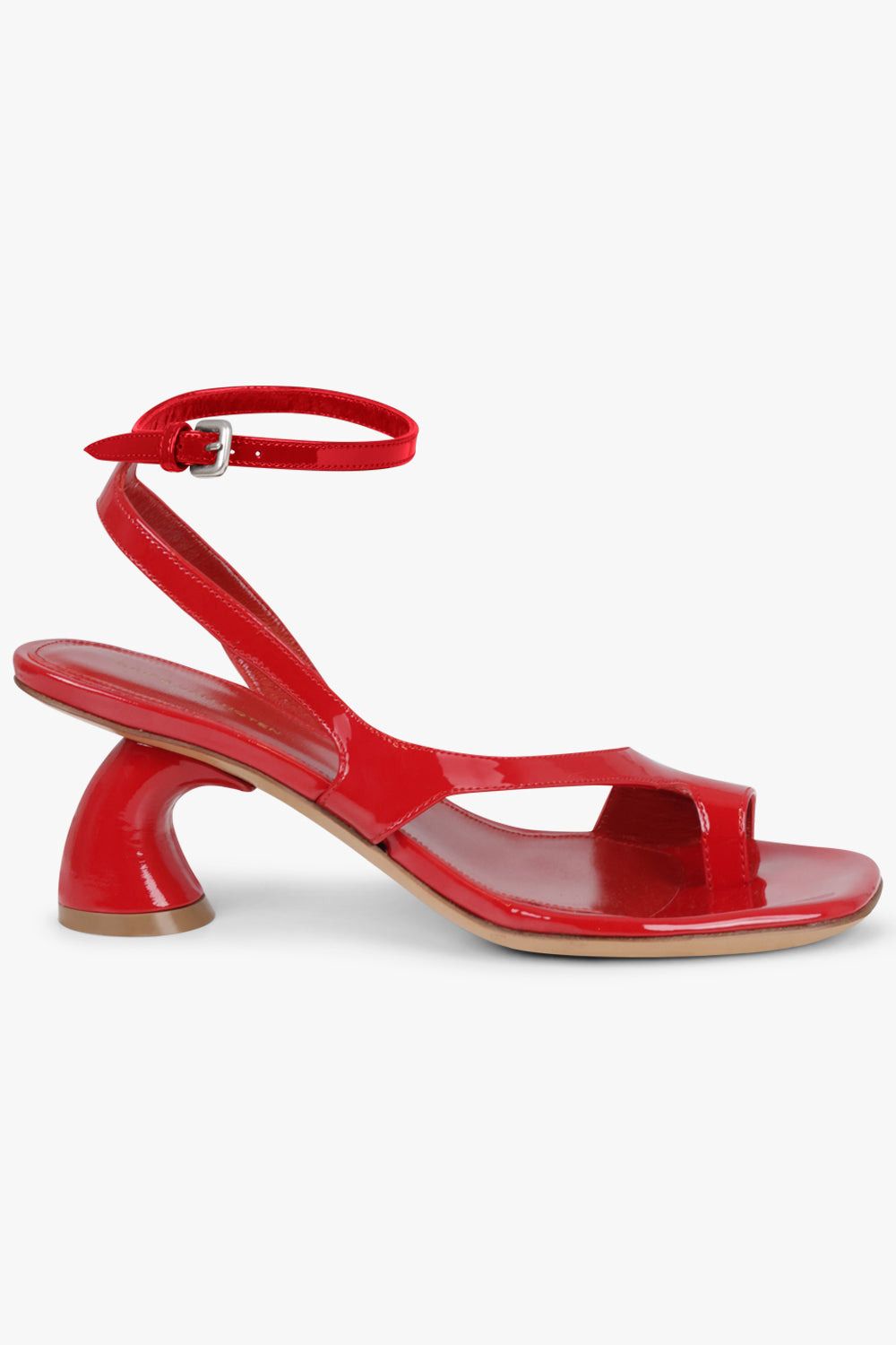 ANKLE WRAP CUT OUT PATENT CURVED 75MM HEEL | RED - 2