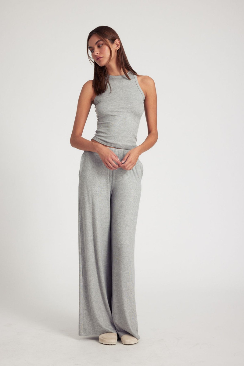 SPRWMN HEATHER GREY RIB WIDE LEG PANTS outlook