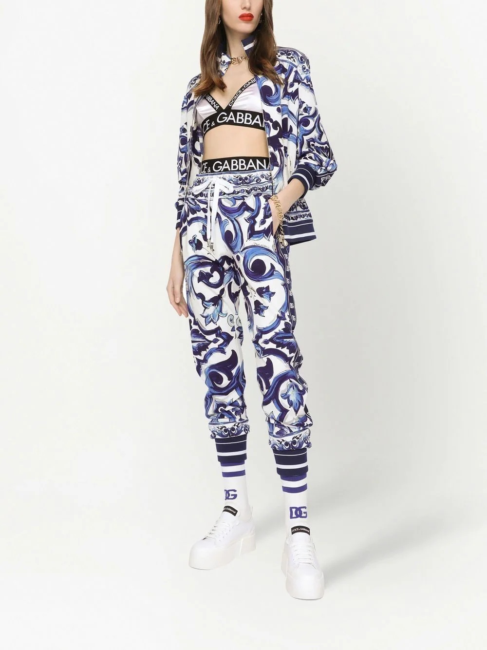 Majolica-print cady track trousers - 2
