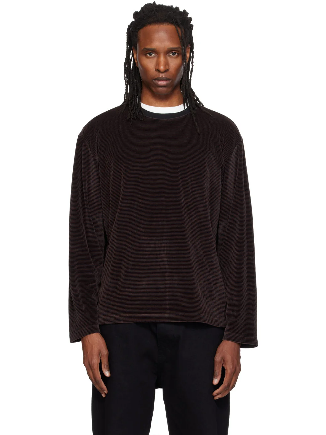 Brown Striped Long Sleeve T-shirt - 1