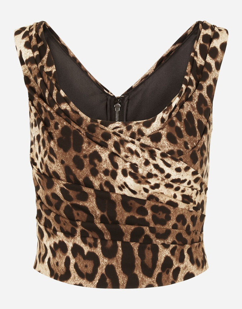 Leopard-print charmeuse top with draping 3