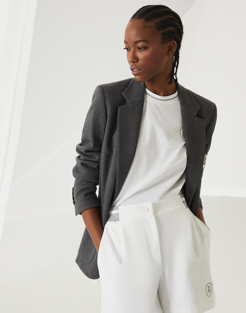 Techno cotton piqué blazer with logo and monili 4