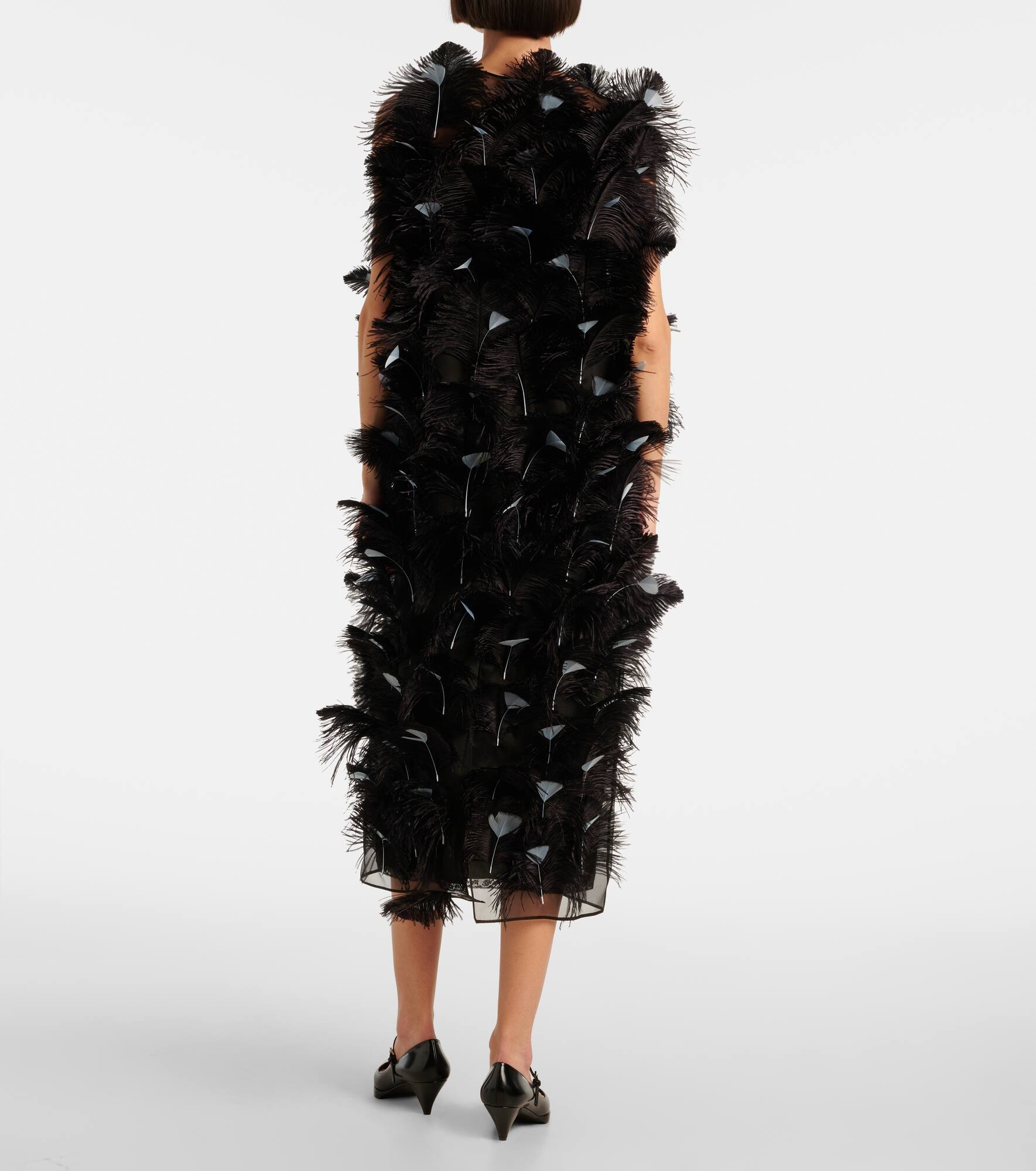 Feather-trimmed silk organza cocktail dress - 3