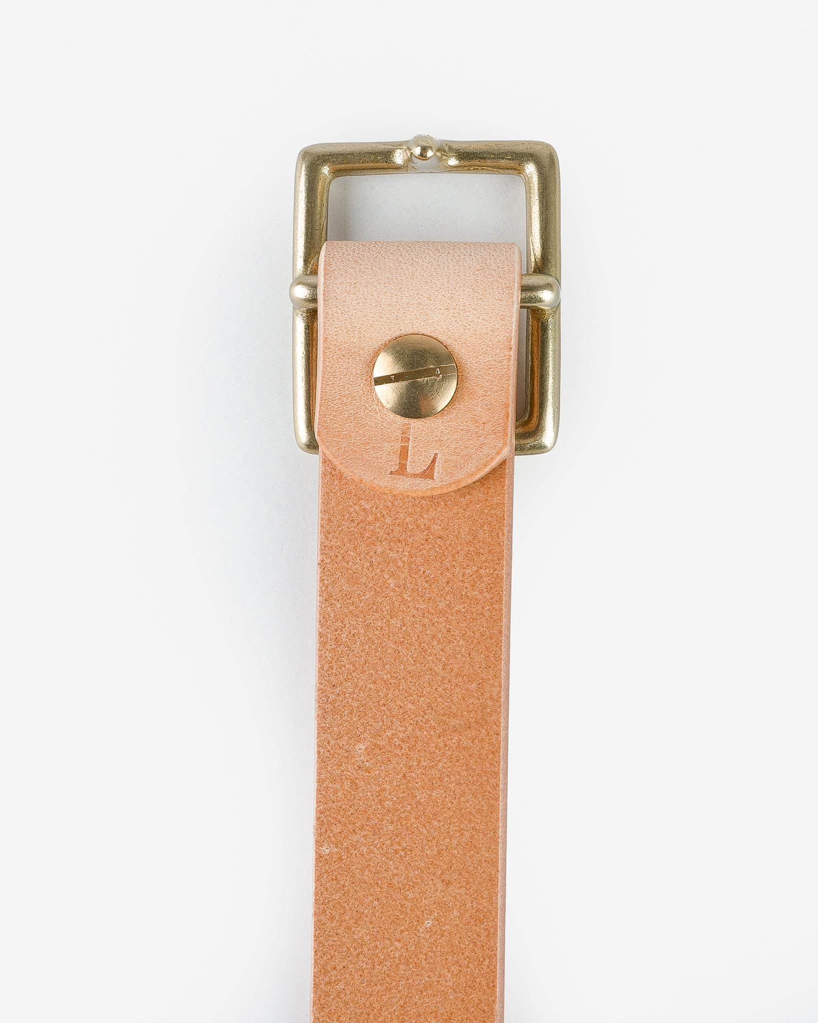 OGL-BELT-SQ-NAT OGL Square Brass ‘Prongless’ Buckle Leather Belt - Natural - 3