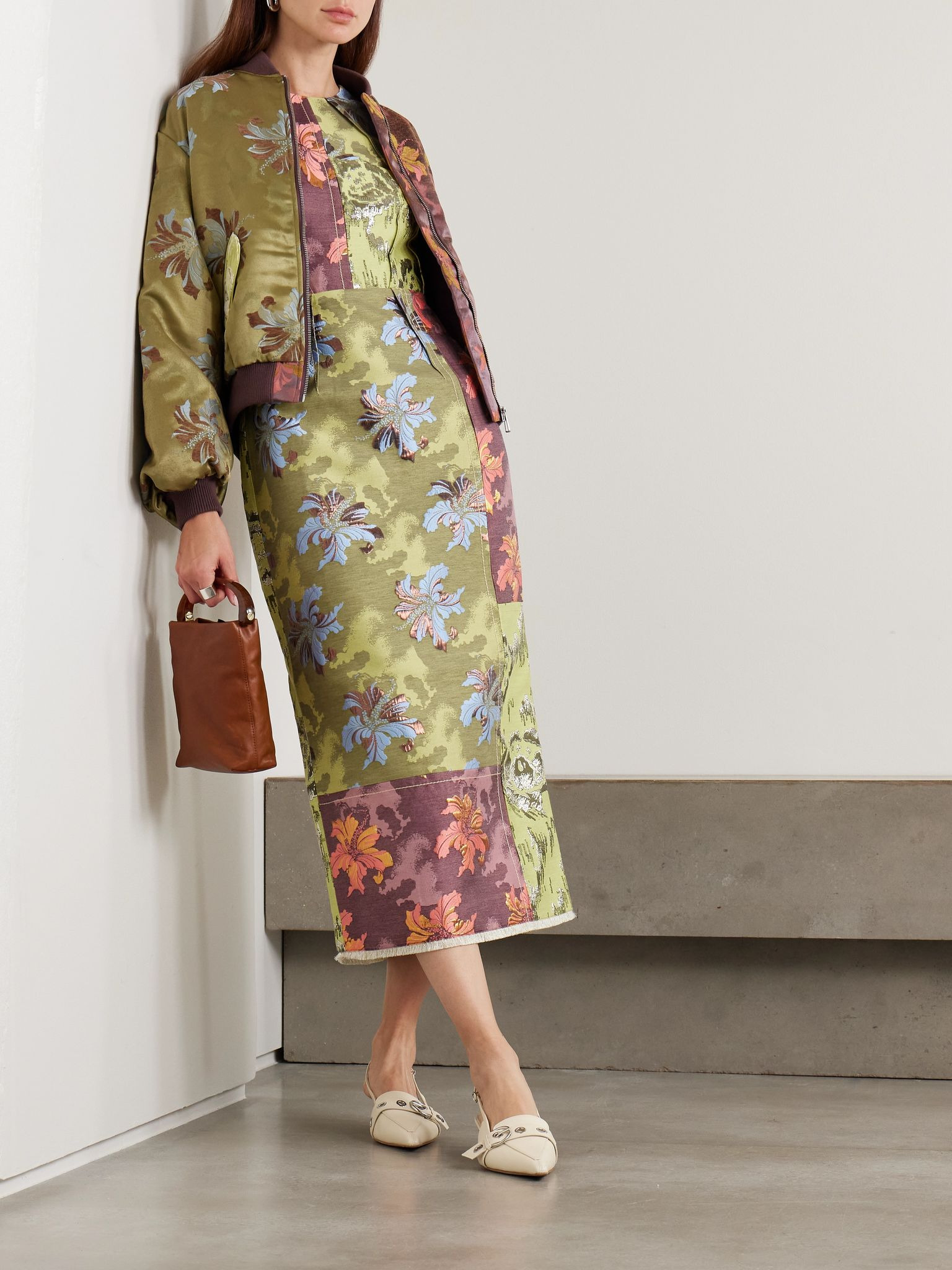 Adriana padded floral-brocade bomber jacket Multi - 2