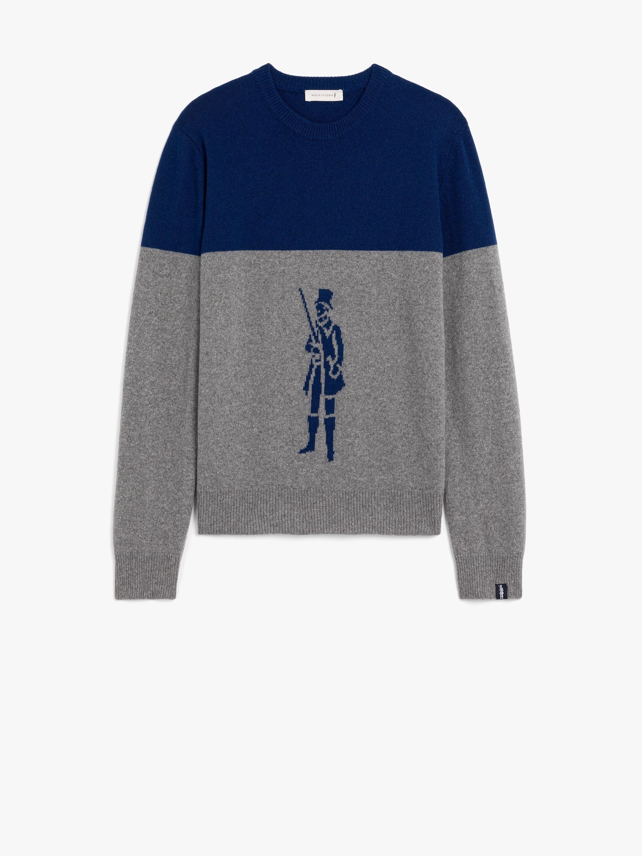 DANDY BLUE & GREY MERINO WOOL & CASHMERE CREWNECK SWEATER - 1