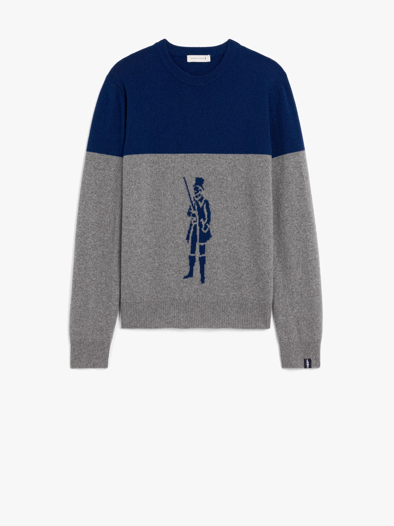 DANDY BLUE & GREY MERINO WOOL & CASHMERE CREWNECK SWEATER 1