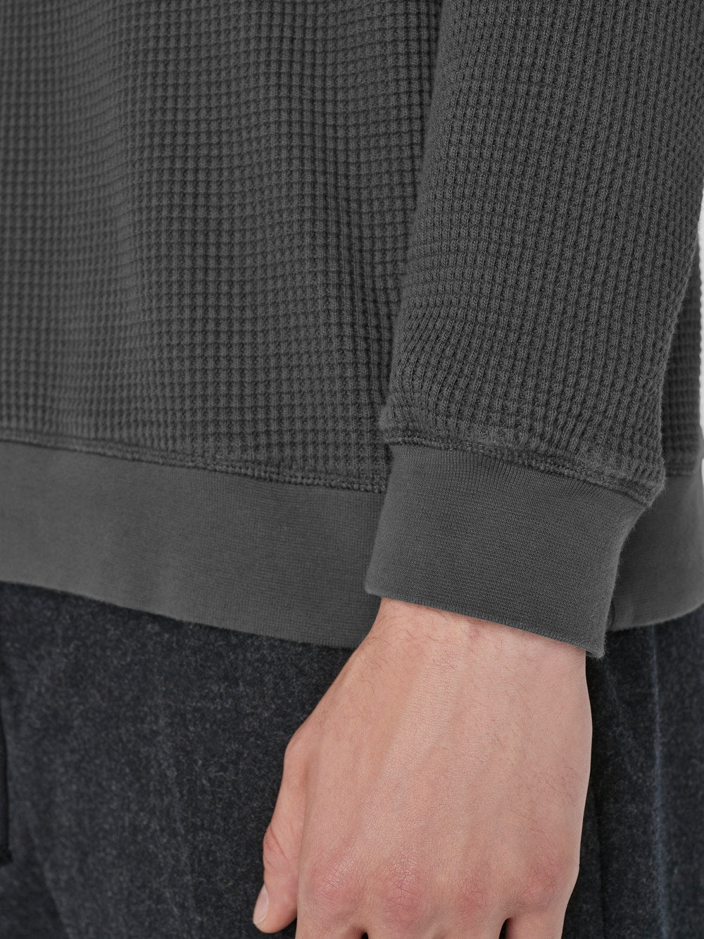 Waffle Textured Sweatshirt in Charcoal Grey - 5