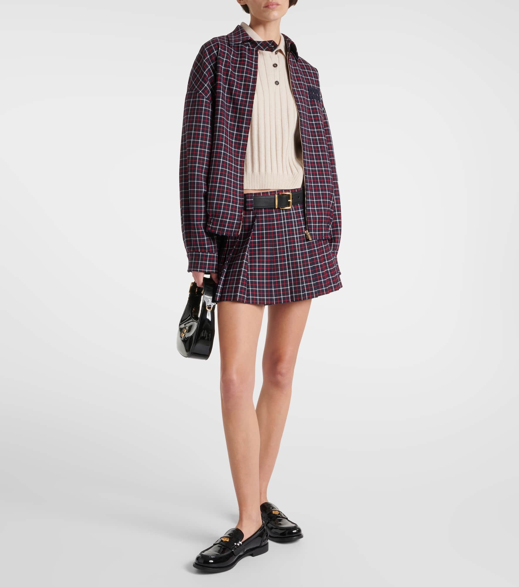 Checked pleated virgin wool miniskirt - 2