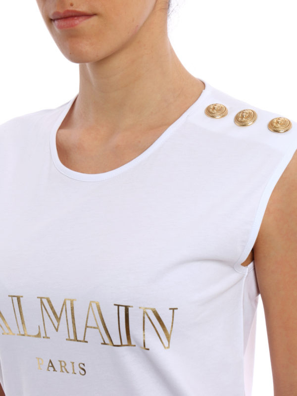 Balmain Women White Button Embellished Logo Printed Tank Top/Cami - 3