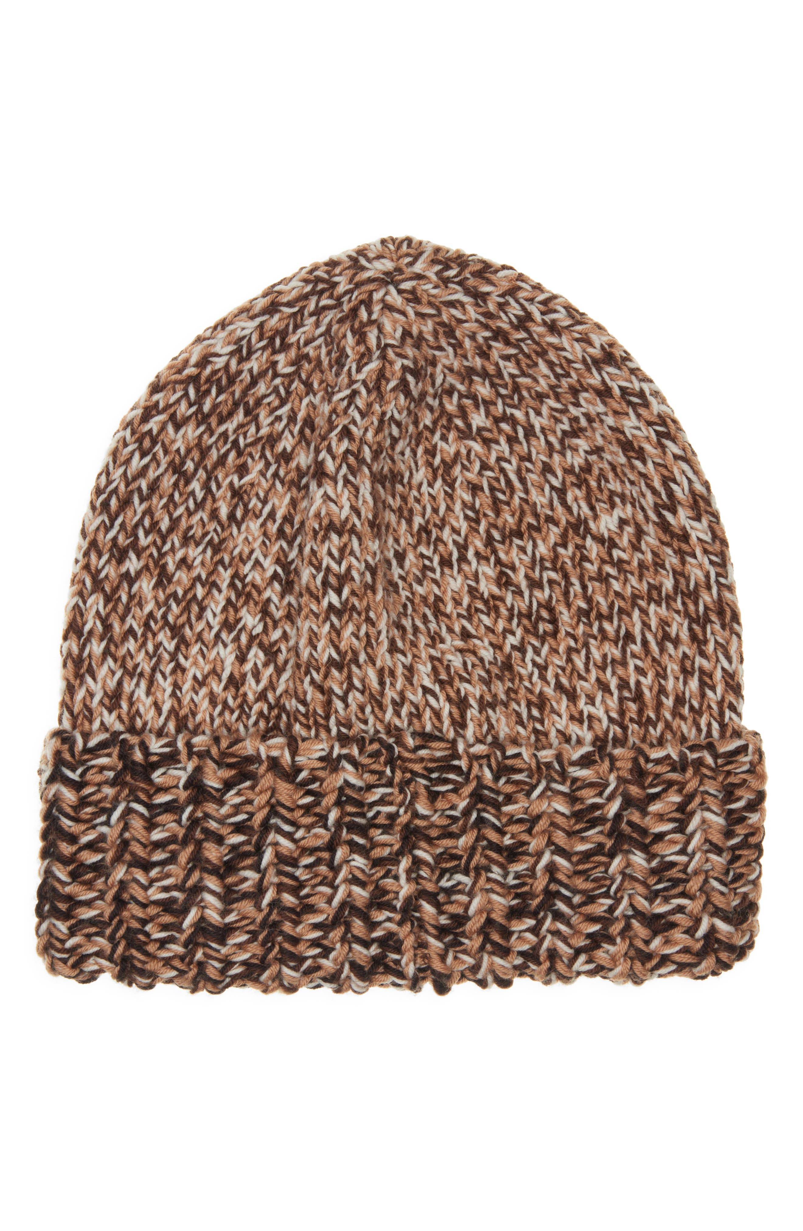 Moncler Logo Patch Rib Wool Beanie in Brown/Beige Multi at Nordstrom - 2
