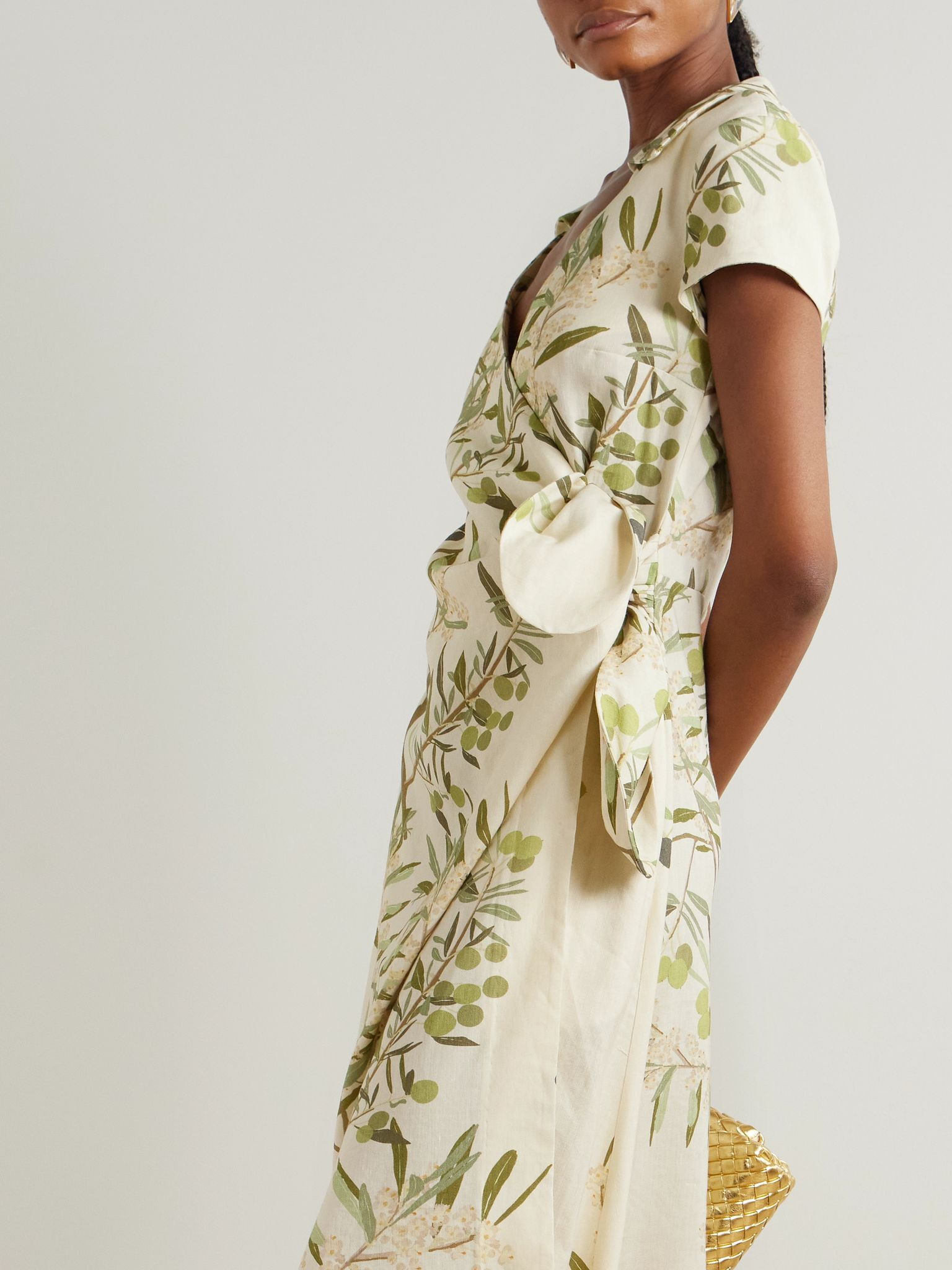 Mara printed linen-blend midi wrap dress Cream - 5