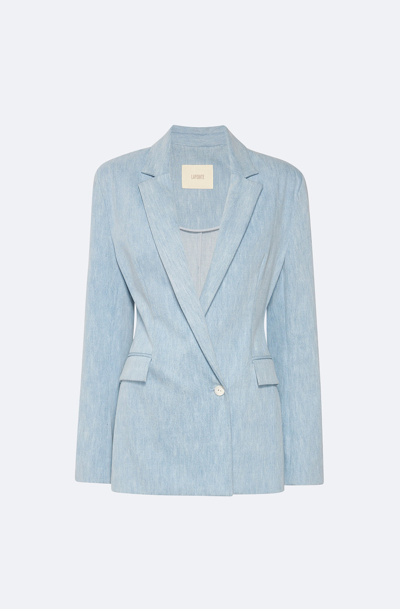 Washed Denim Fitted Blazer - 1
