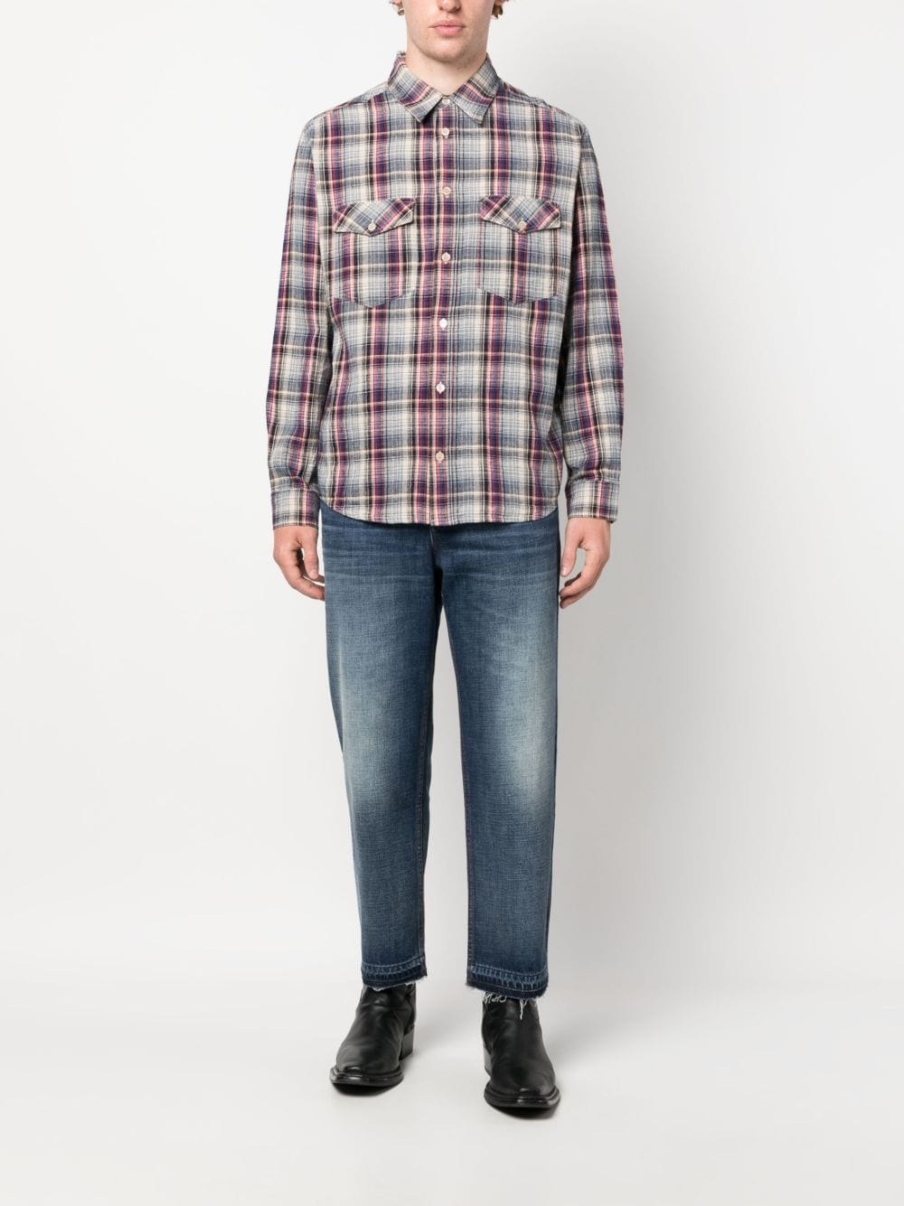 check-print two-pocket shirt - 2
