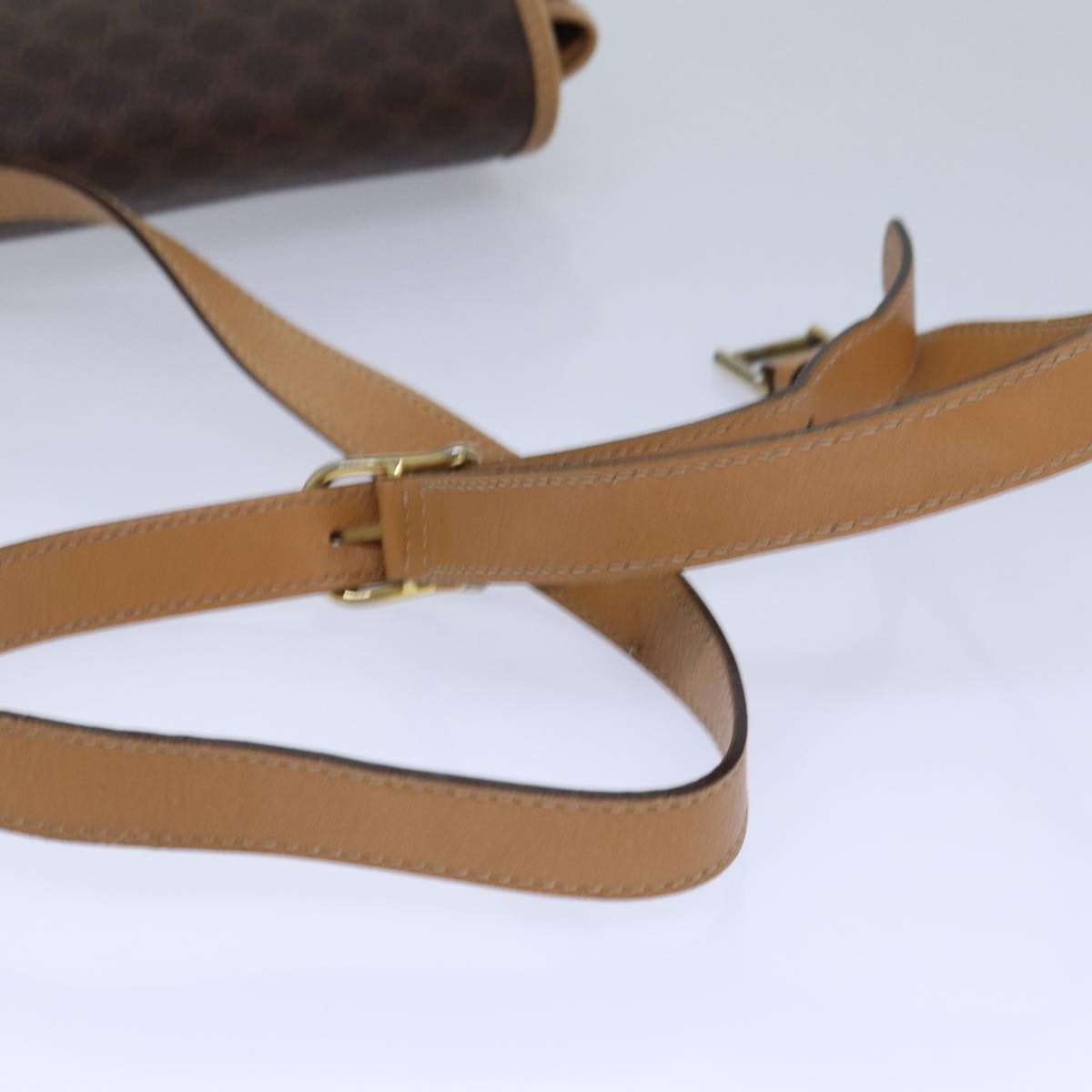 CELINE Macadam Canvas Shoulder Bag Pvc Leather Brown Gold - 7