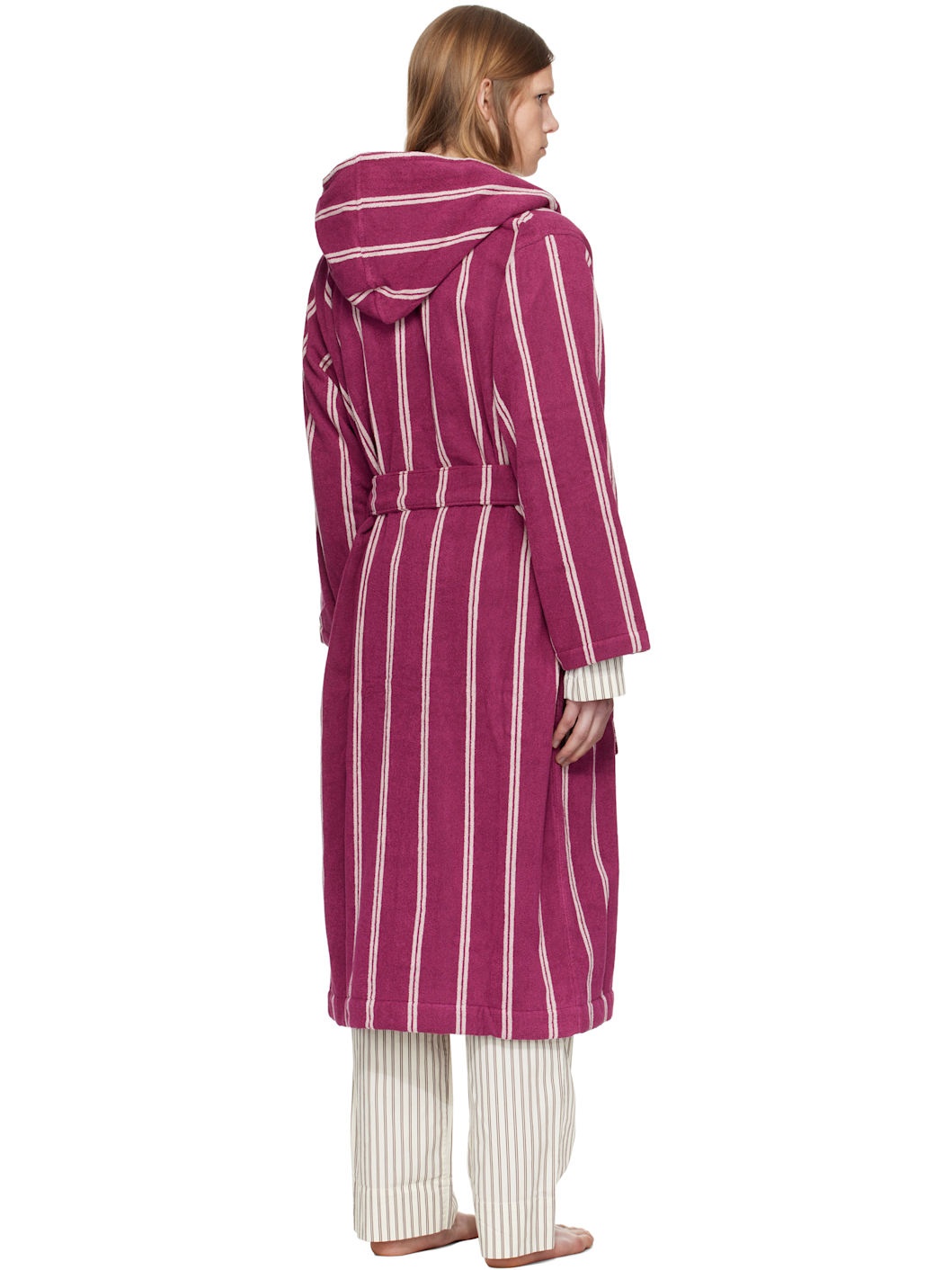Burgundy Terry Hooded Bathrobe - 3