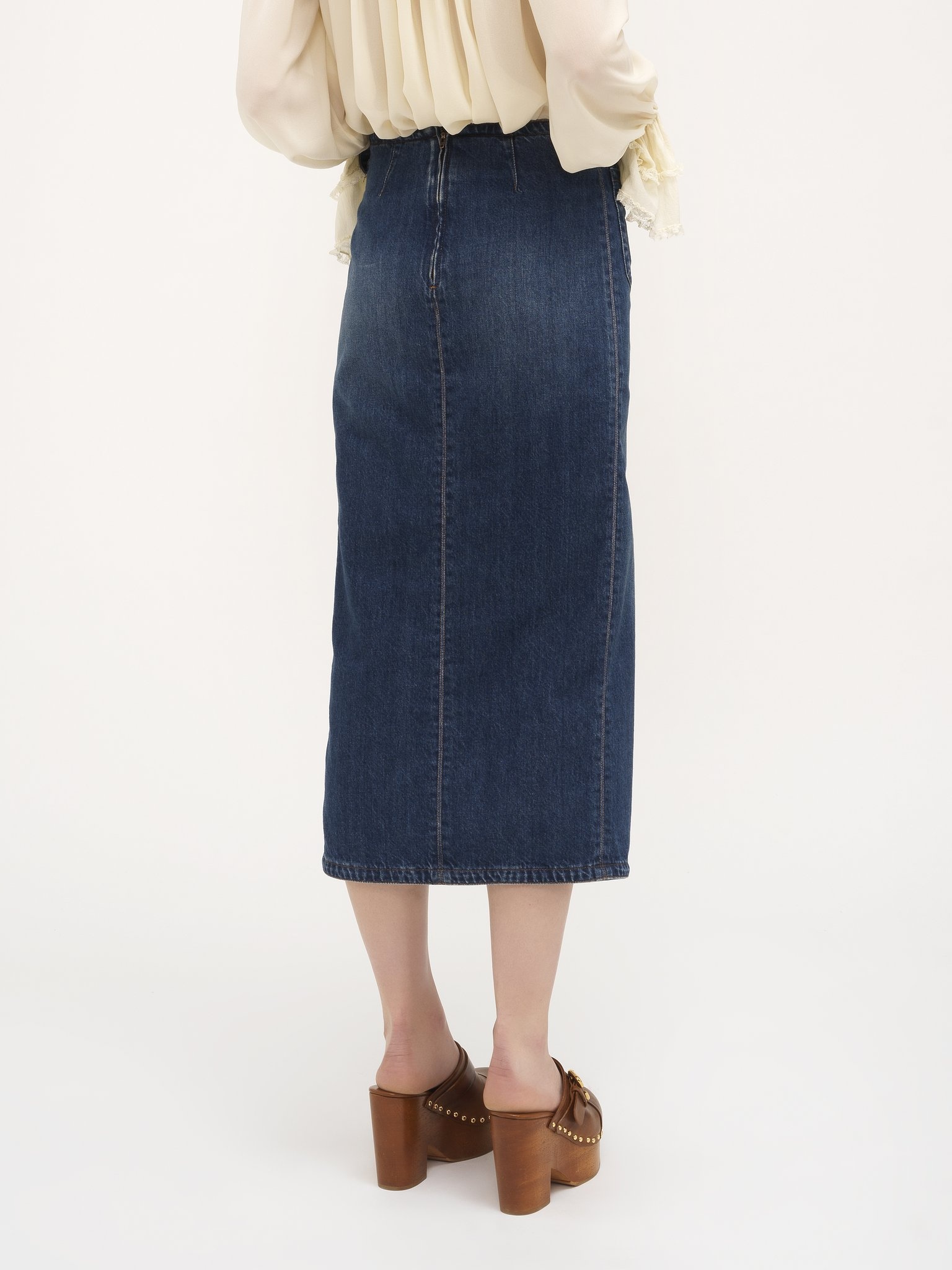 FRONT-SLIT MIDI SKIRT IN DENIM - 6