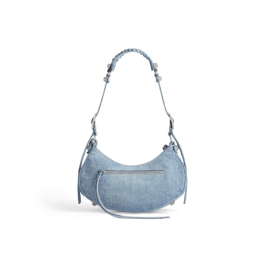 Women's Le Cagole Small Shoulder Bag In Denim With Rhinestones in Blue - 3