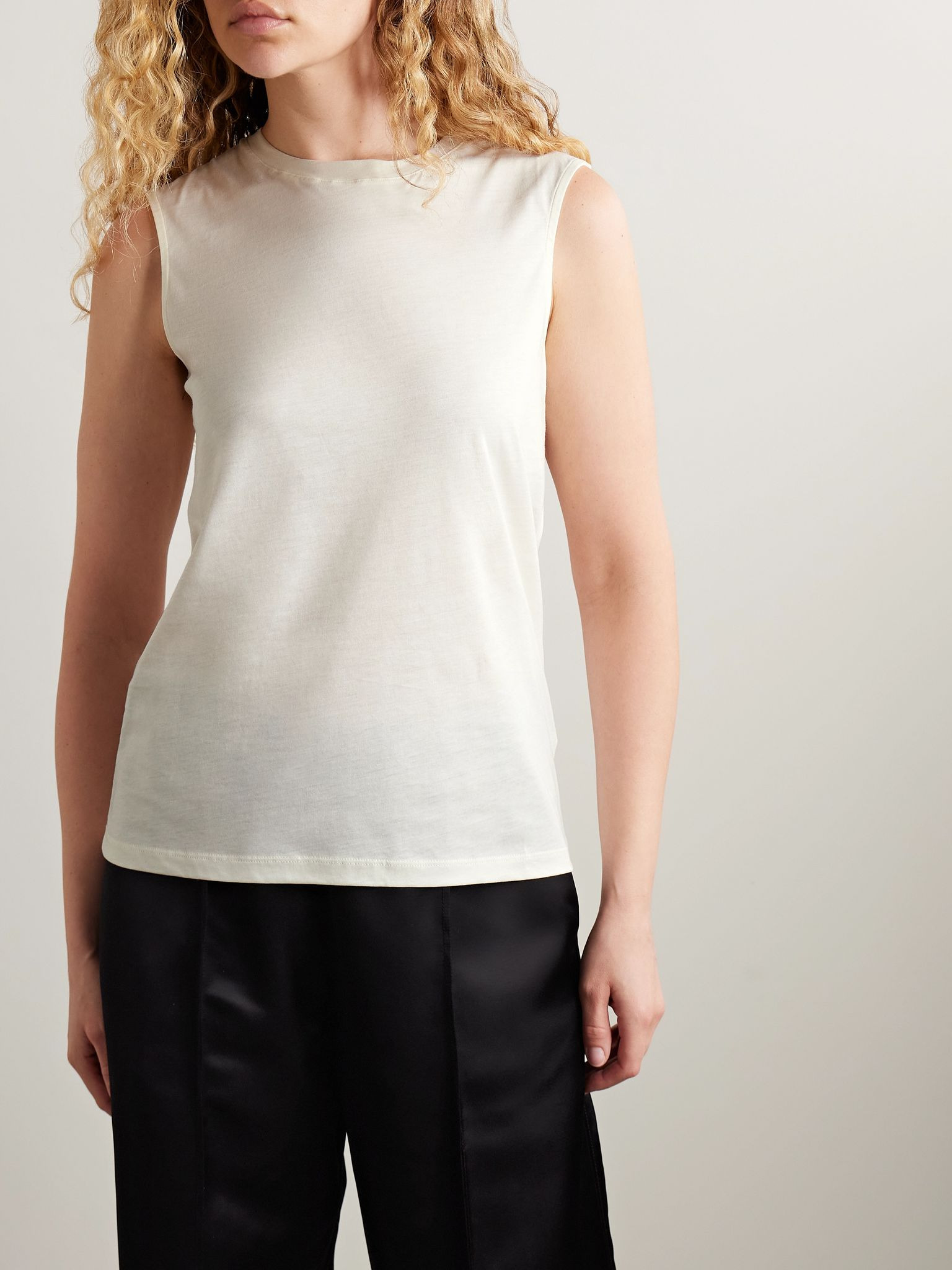 Cotton and silk-blend jersey tank Ivory - 3