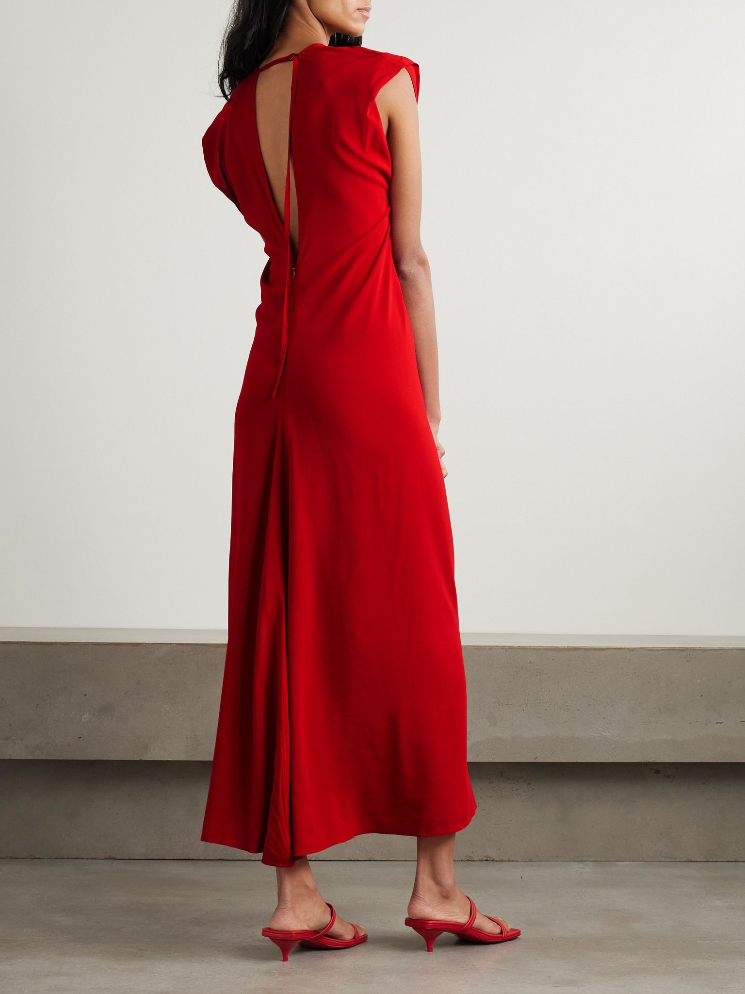 Plunge draped crepe maxi dress Red - 3