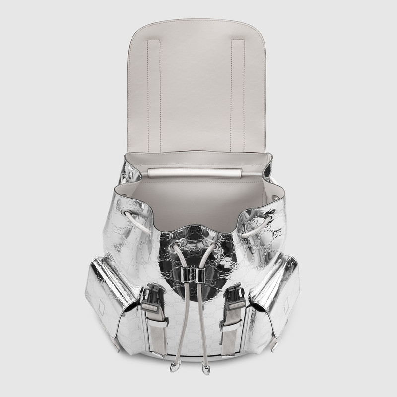 Large mirror-effect GG backpack 7