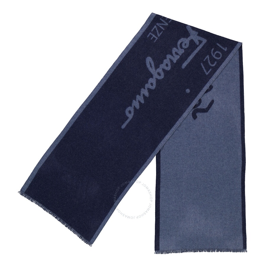 Salvatore Ferragamo Blue Marine Macro Signature Cashmere And Wool Scarf - 5