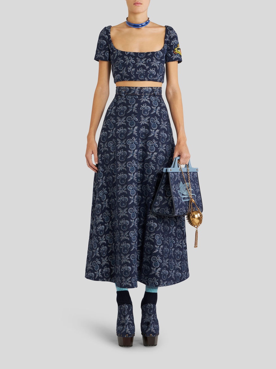 MIDI DENIM JACQUARD SKIRT WITH APPLES - 3