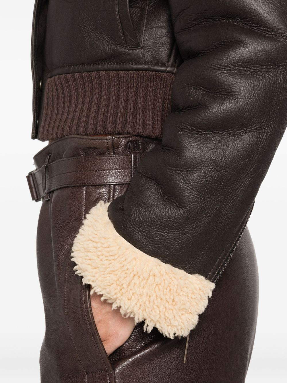 shearling-collar leather jacket - 5