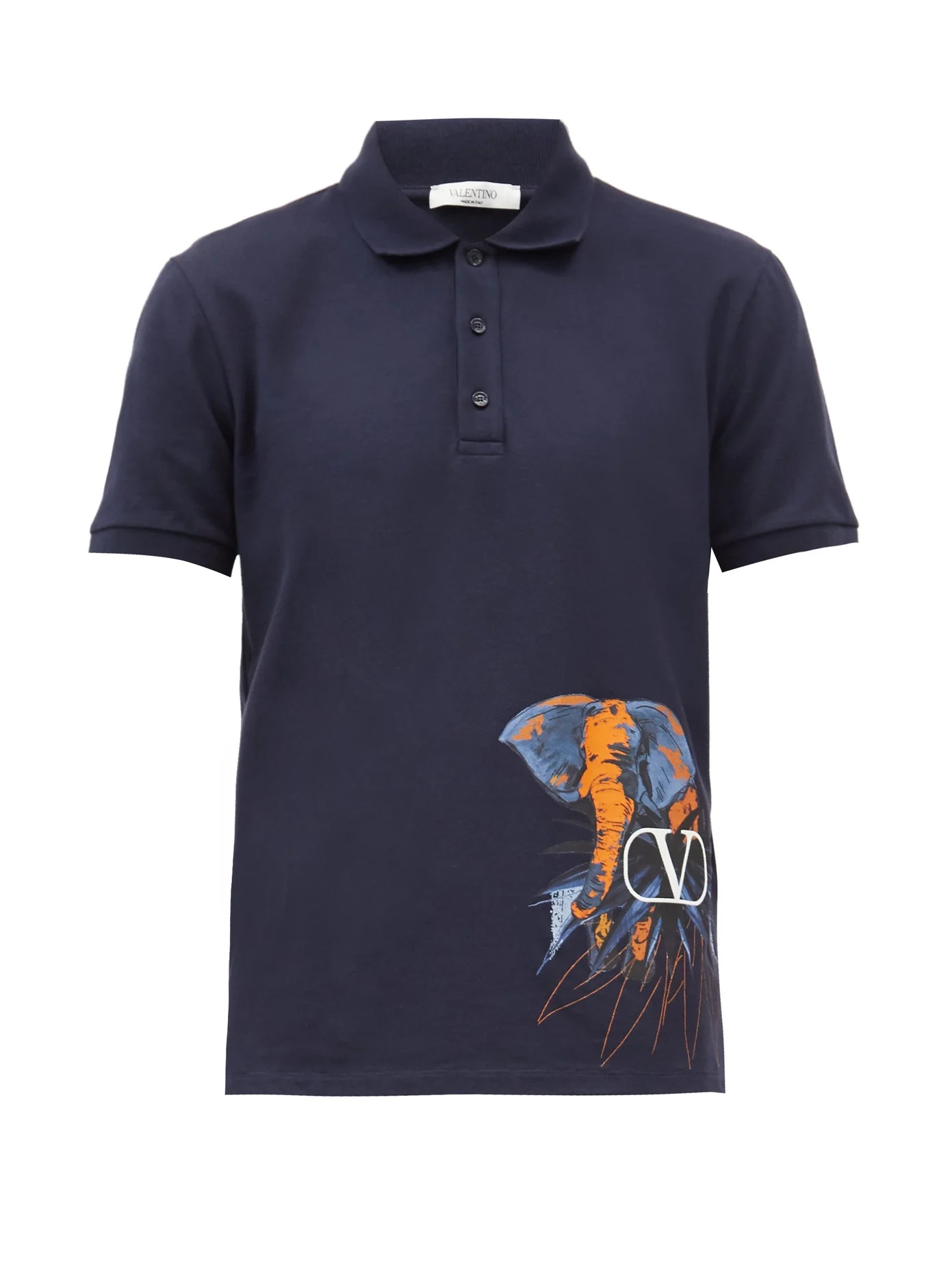 Elephant-print cotton-piqué polo shirt - 1