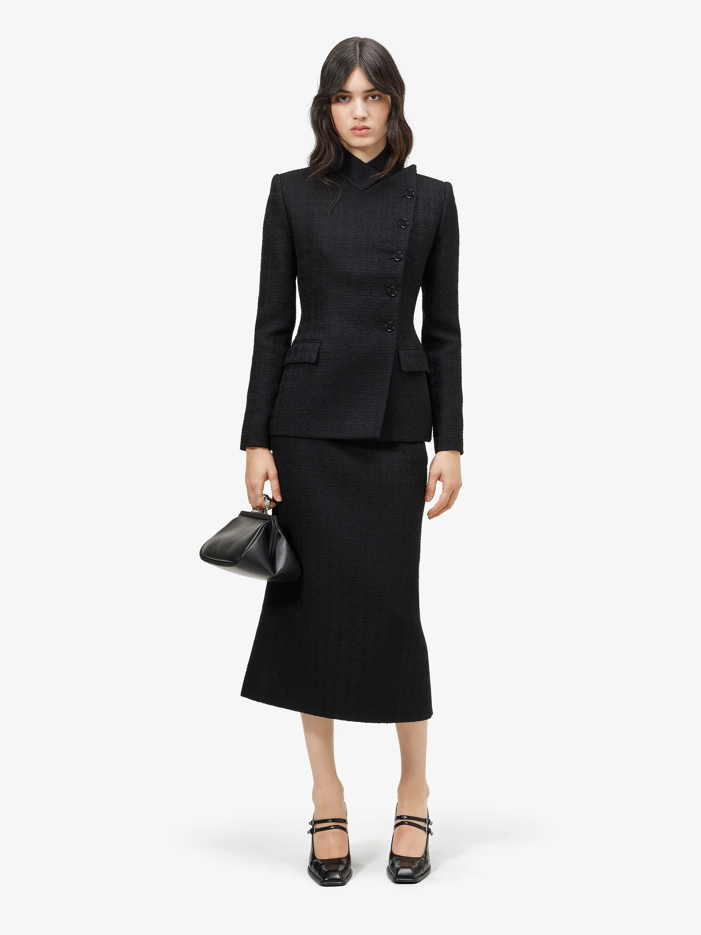 Women's Light Tweed Bumster Skirt in Black - 1