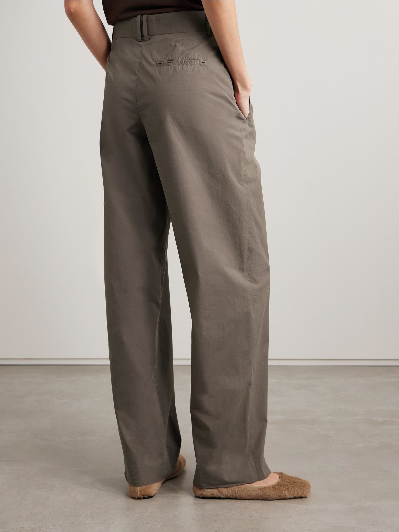 Alfidis pleated cotton-twill wide-leg pants Taupe - 4