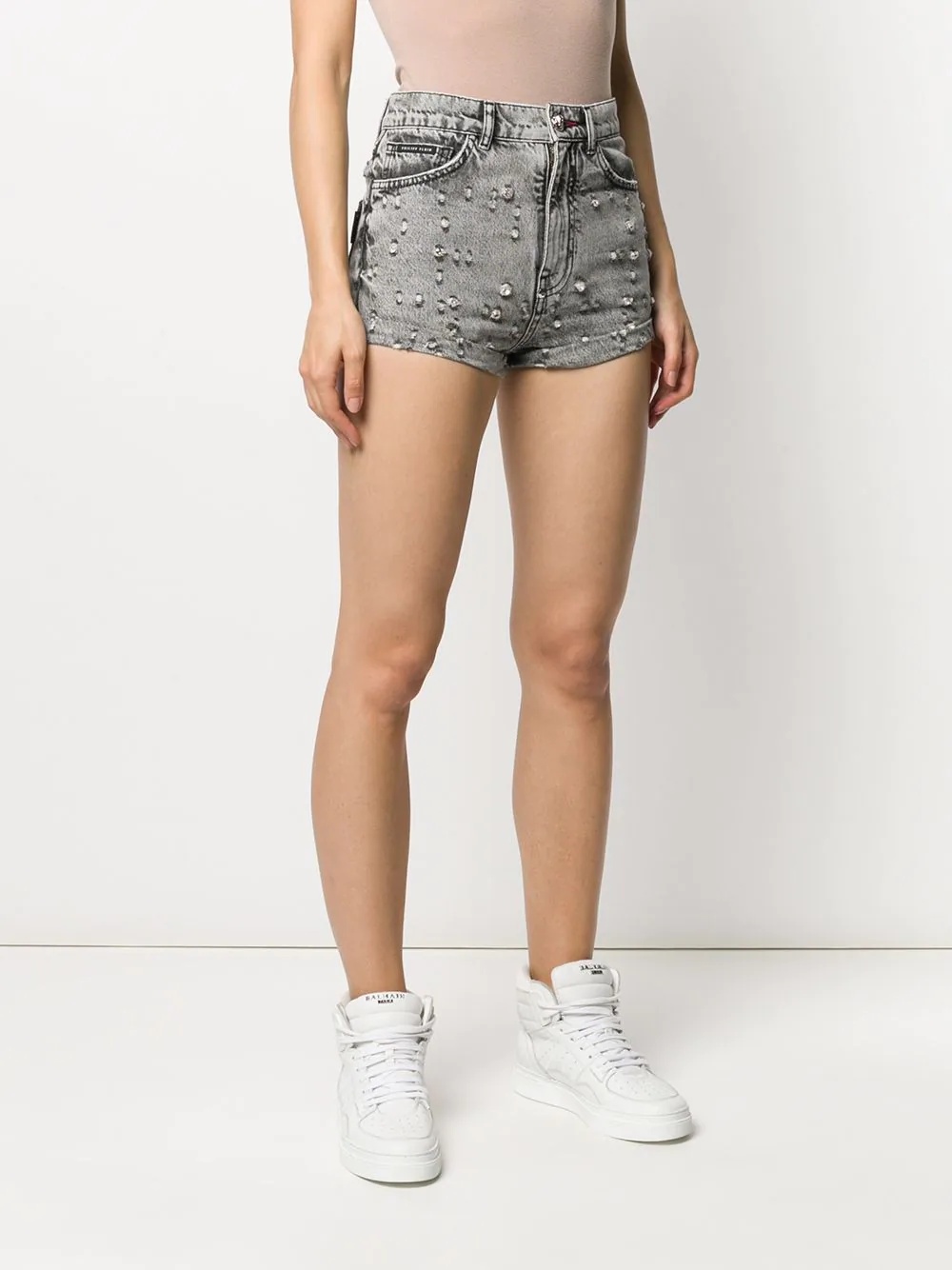 studded denim shorts - 3