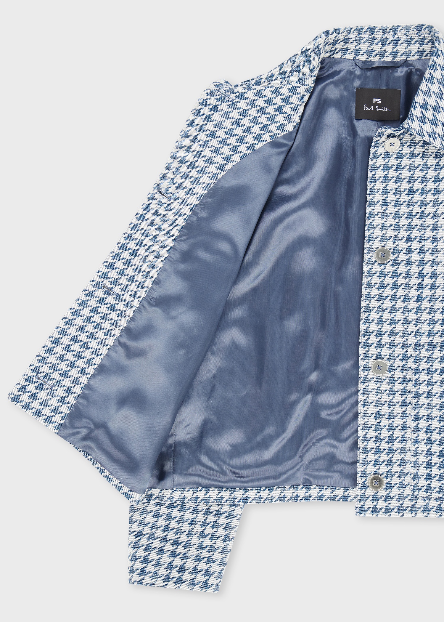 Women's Blue Cotton-Blend Dogtooth Jacket - 3