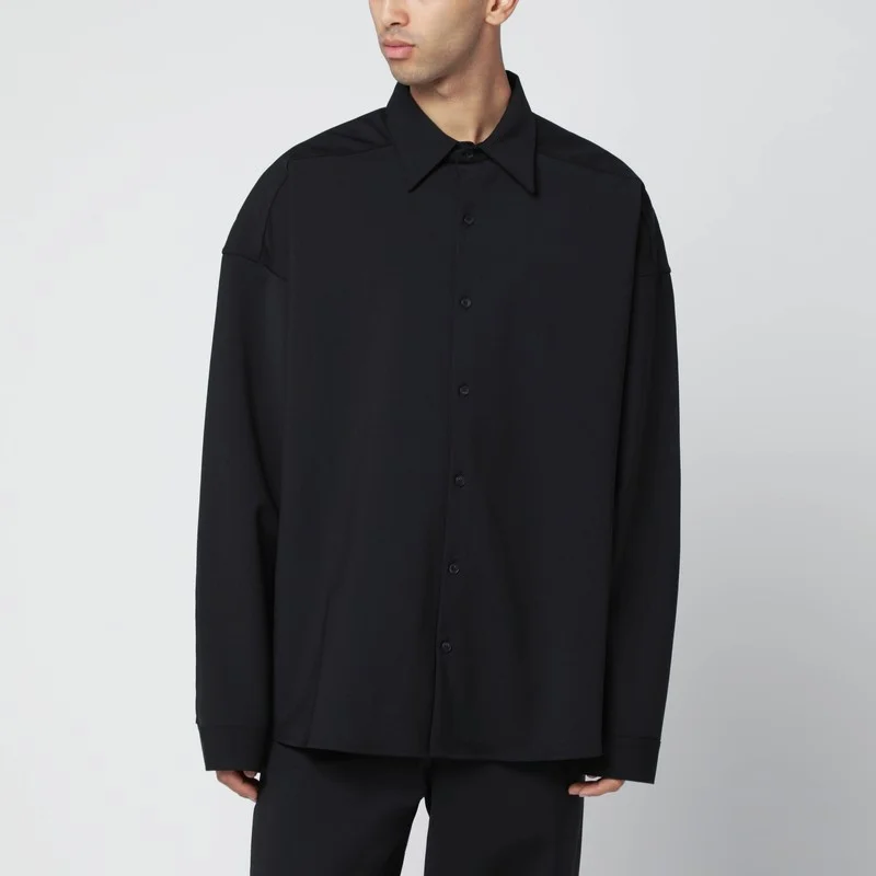 Black wool-blend shirt - 1