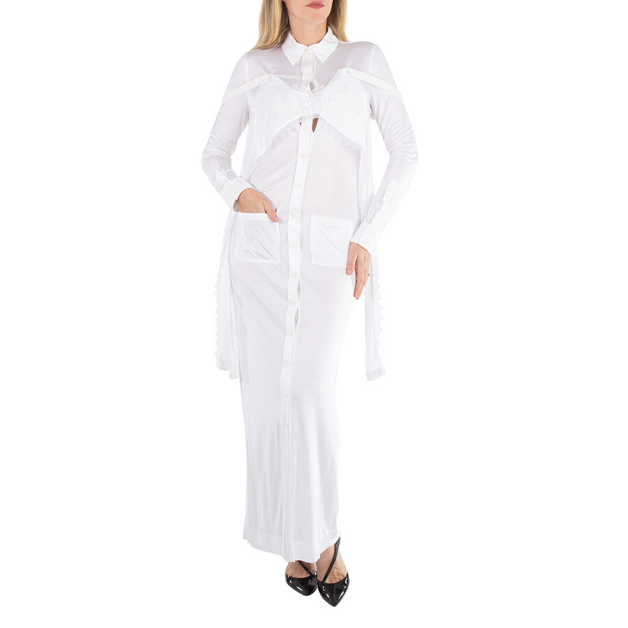 Burberry Long-Sleeved Button-Up Dress Openwork Inserts - 4