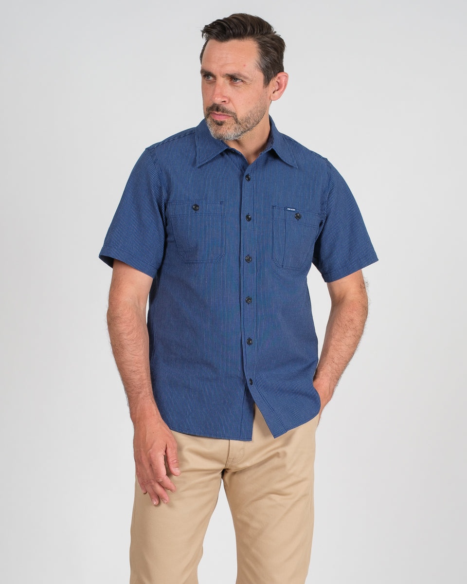 5OZ SELVEDGE OX CLOTH SHORT SLEEVED WORK SHIRT - PINSTRIPE - 2