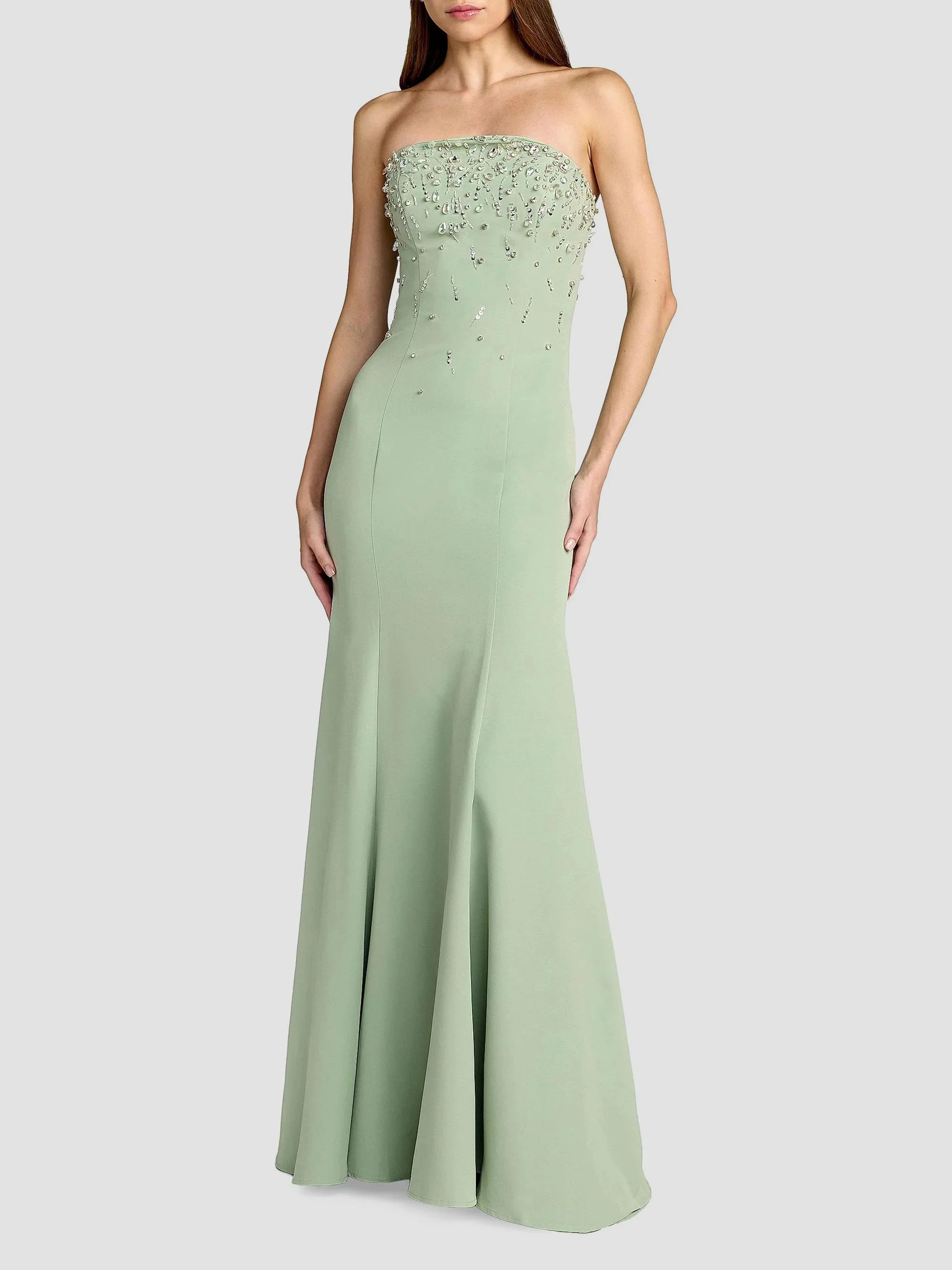 Women's Embellished Strapless Crepe Mermaid Gown - Sage - 1