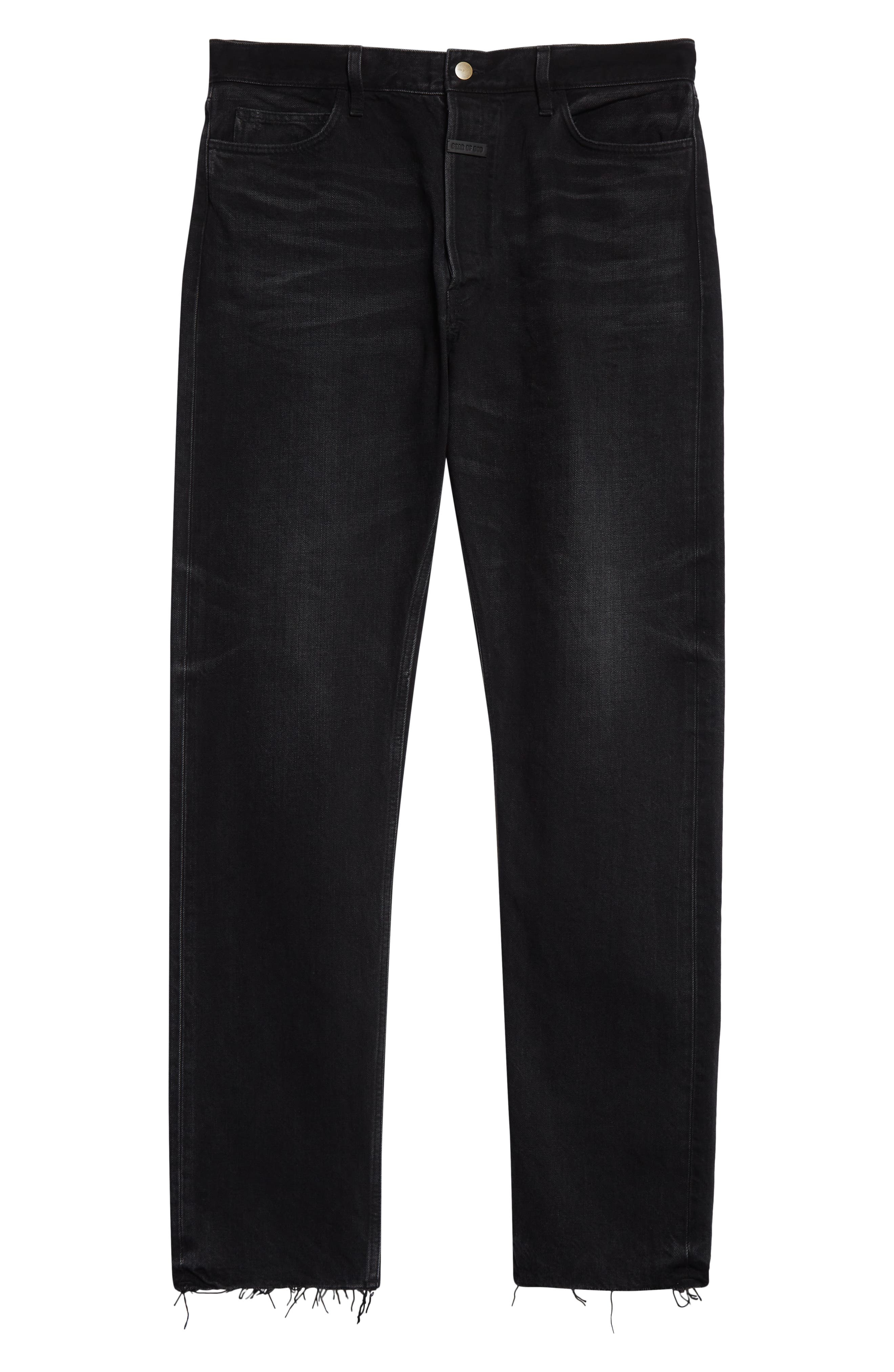 Fear of God Five-Pocket Raw Hem Straight Leg Jeans in Black at Nordstrom - 6