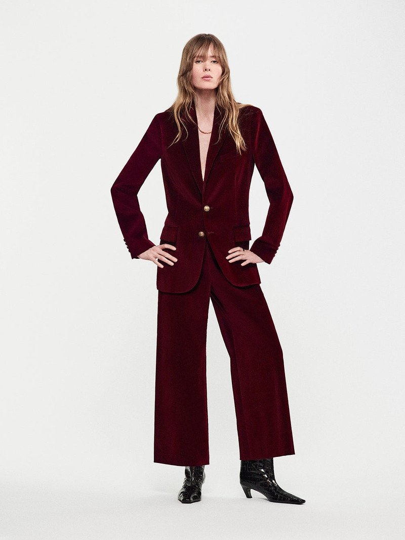 FRAME Crop Velvet Wide Leg in Wine outlook
